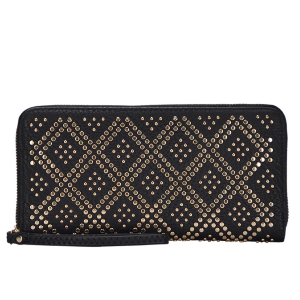 Bohemian Studded Vegan Leather Large Wallet Clutch